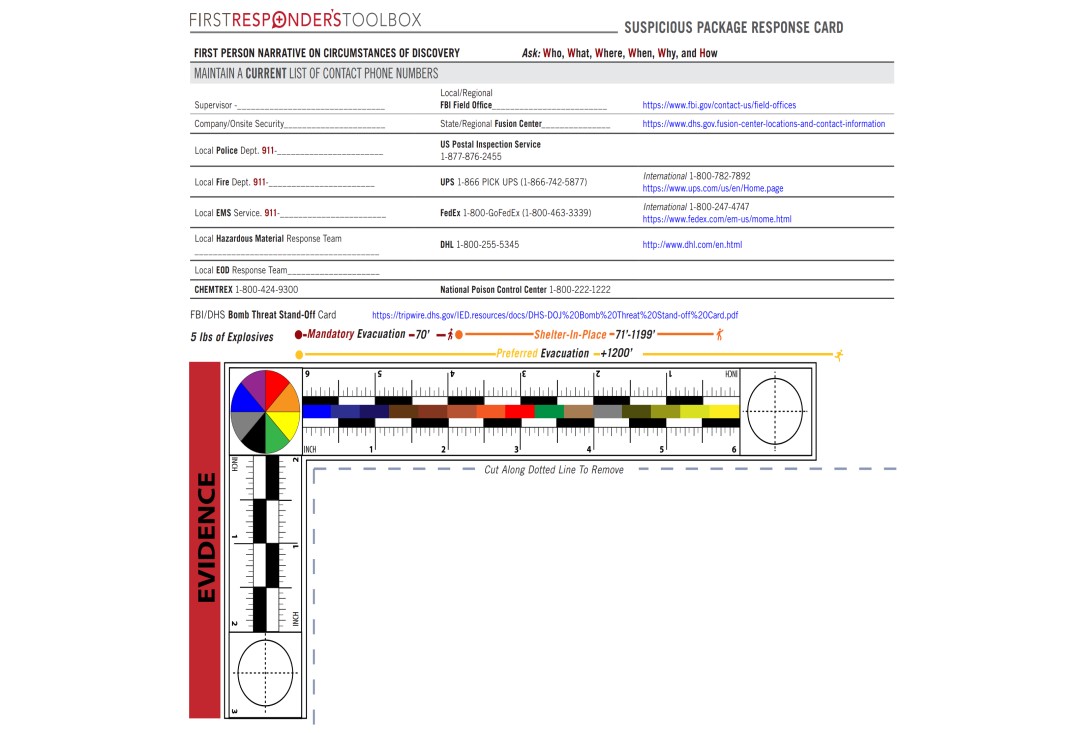 Postal and Shipping: Identification and Mitigation of Suspicious Mail and Packages – Response Card