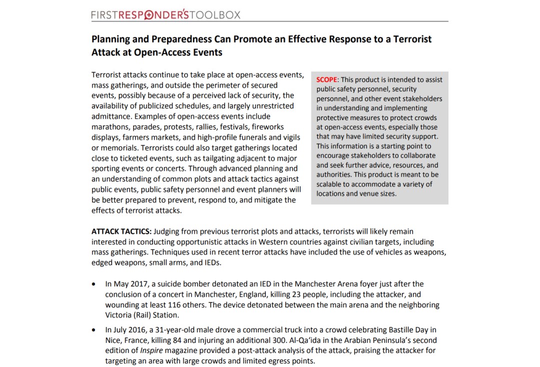 Planning and Preparedness Can Promote an Effective Response to a Terrorist Attack at Open-Access Events 