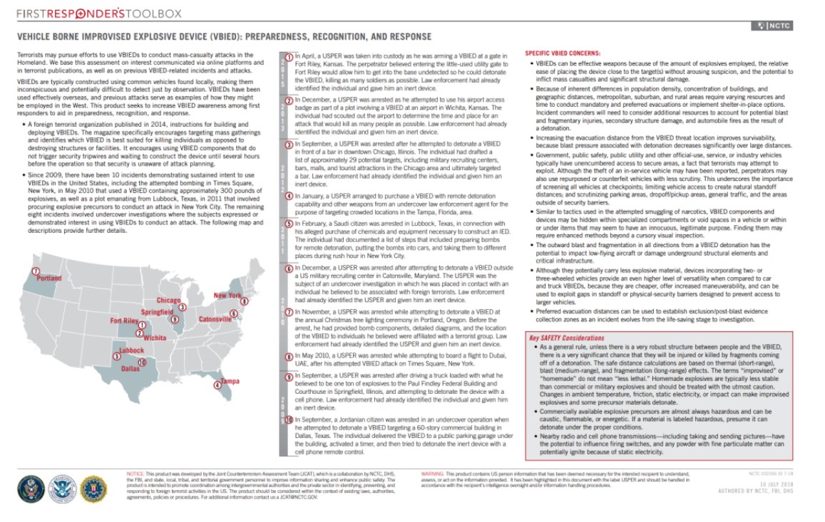 Vehicle Borne Improvised Explosive Device (VBIED): Preparedness, Recognition, and Response – Print