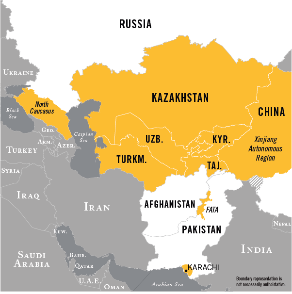 Map of Central Asia Terrorism oeprational area